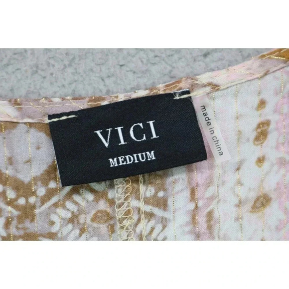 Vici 3/4 Dolman Sleeves V-Neck Gold Metallics Mini Dress-Medium-Boho-Belted - Picture 7 of 12